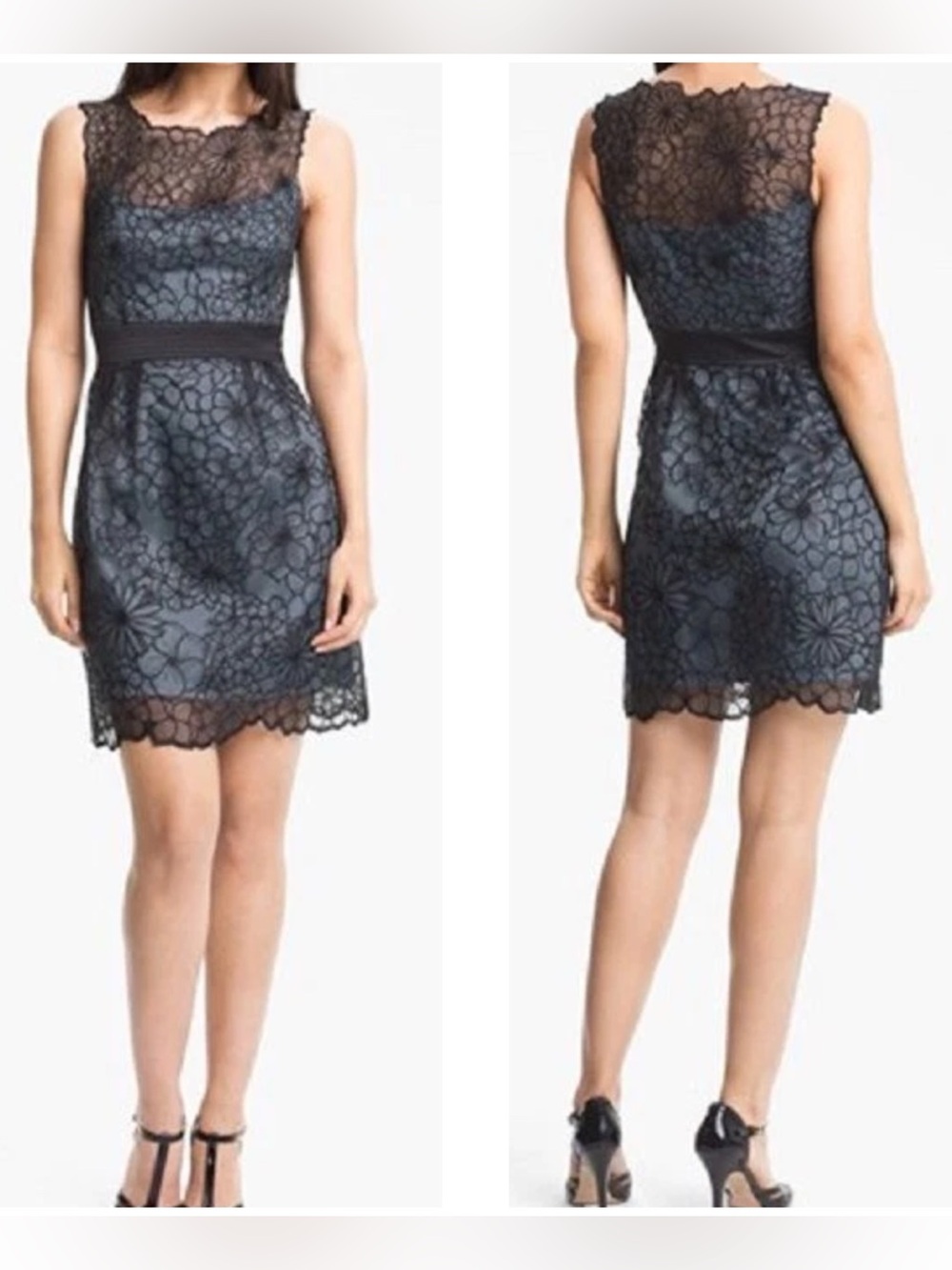 Adrianna Papell EMBROIDERED ORGANZA SHEATH Dress Sz 4